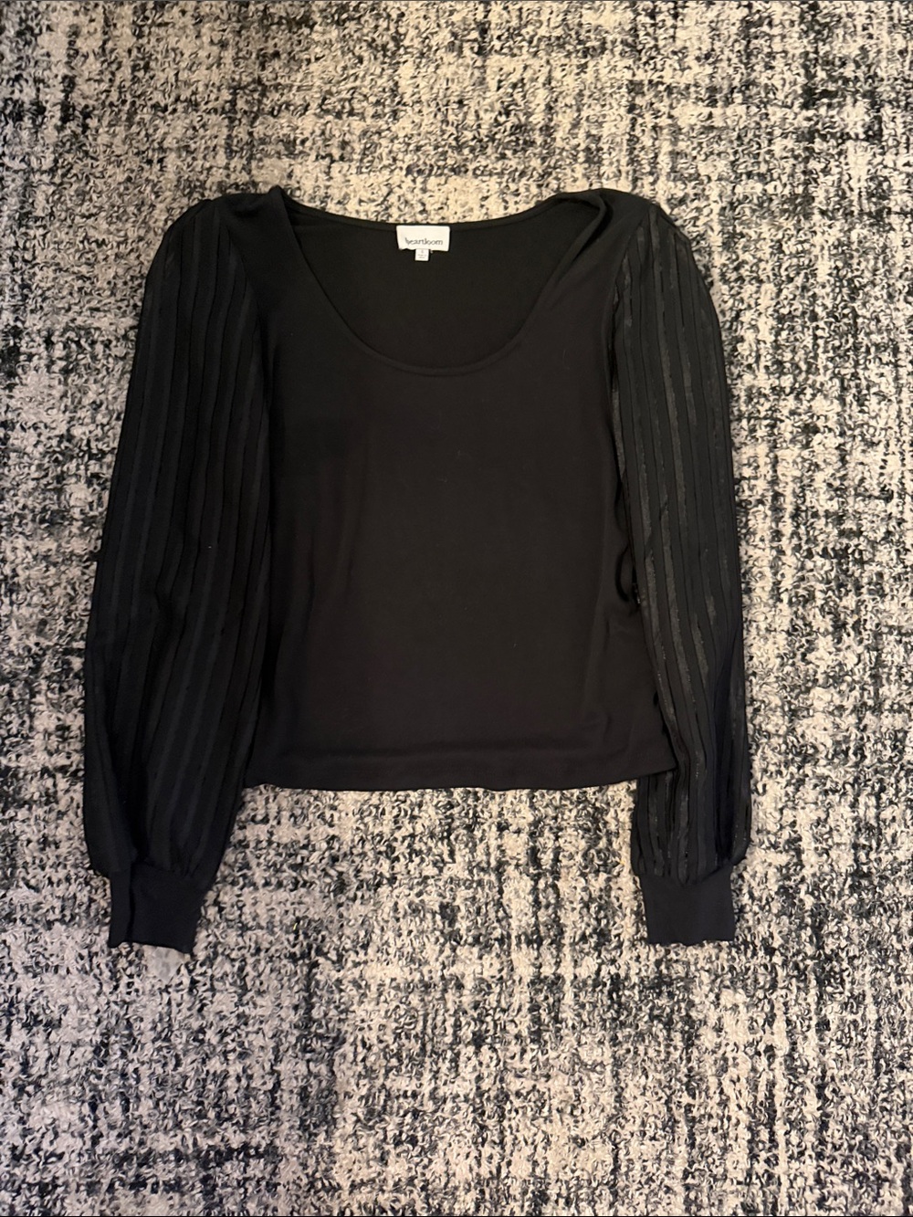 Heartloom Black Scoop Neck Top with Sheer Pleated Puff Sleeves